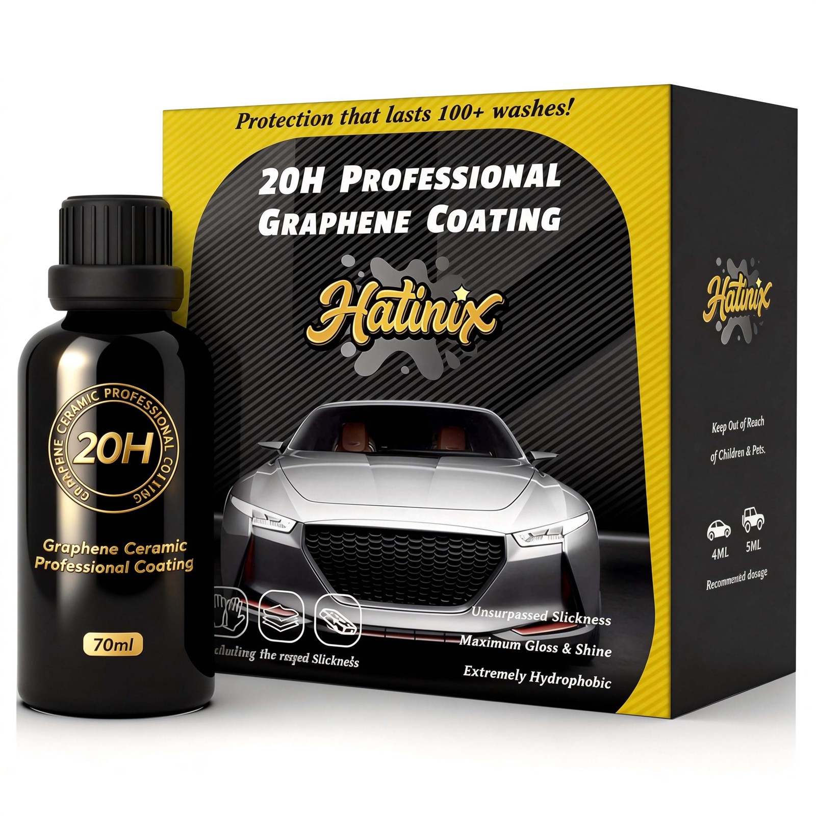 Hatinix 20H Graphene Ceramic Coating for Cars - 2.36 Fl Oz (Pack of 1), black gallery