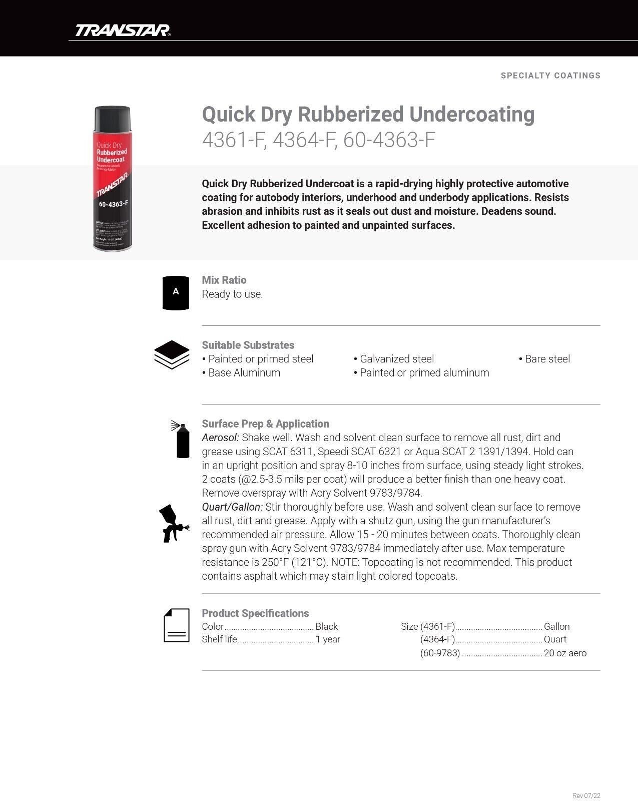 TRANSTAR 4364-F Quick Dry Rubberized Undercoating - 1 Quart FREE SHIPPING!! gallery